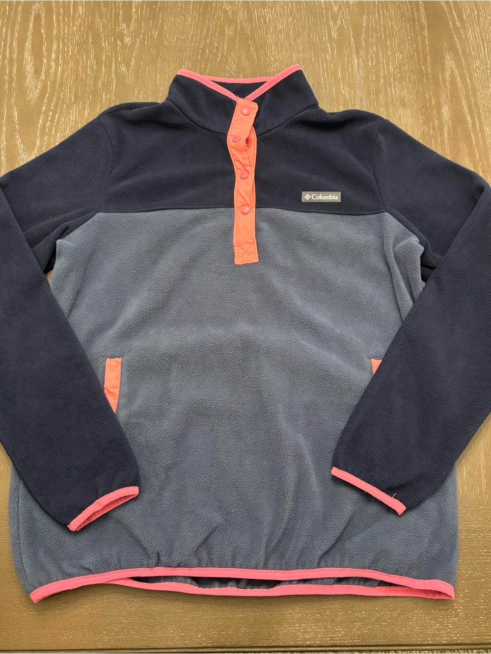 Columbia Men’s Navy and Gray Fleece Snap Pullover with Pink Trim